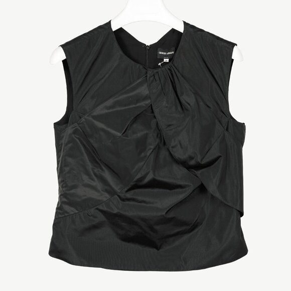 Giorgio Armani Black Silk Taffeta Draped Top - Picture 1 of 9